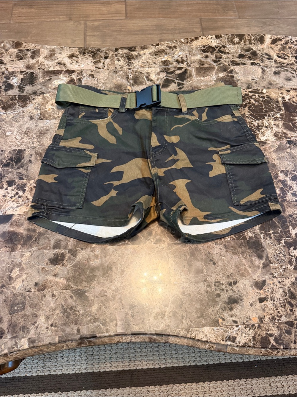 Camo Cargo Shorts with Utility Belt - Green Camo